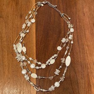 Multi-strand mixed white/crystal/pearl beaded necklace
